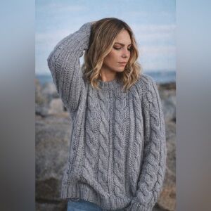 Wooden Ships Tuck Cable Boyfriend Crew Mohair Sweater, Gunmetal, MSRP $168, S/M